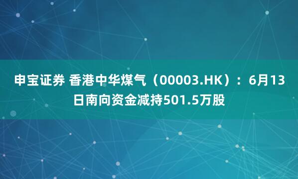 申宝证券 香港中华煤气（00003.HK）：6月13日南向资金减持501.5万股